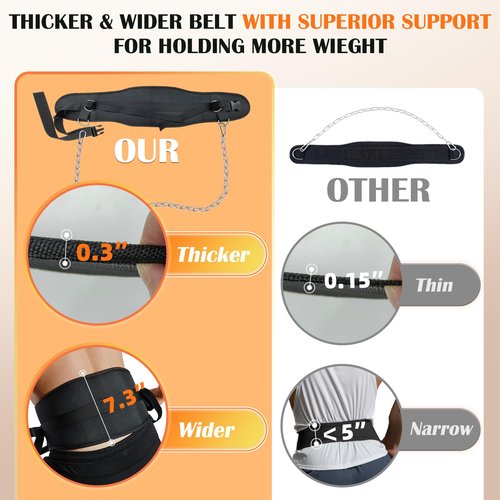 PYURIFAI Dip Belt - 3IN1 Versatile Weight Lifting Belt,Thicker and Widerer Lifting Belt with Superior Support for More Weight, Adjustable Hip Thrust Belt with Fixed Buckle for Secure Hold