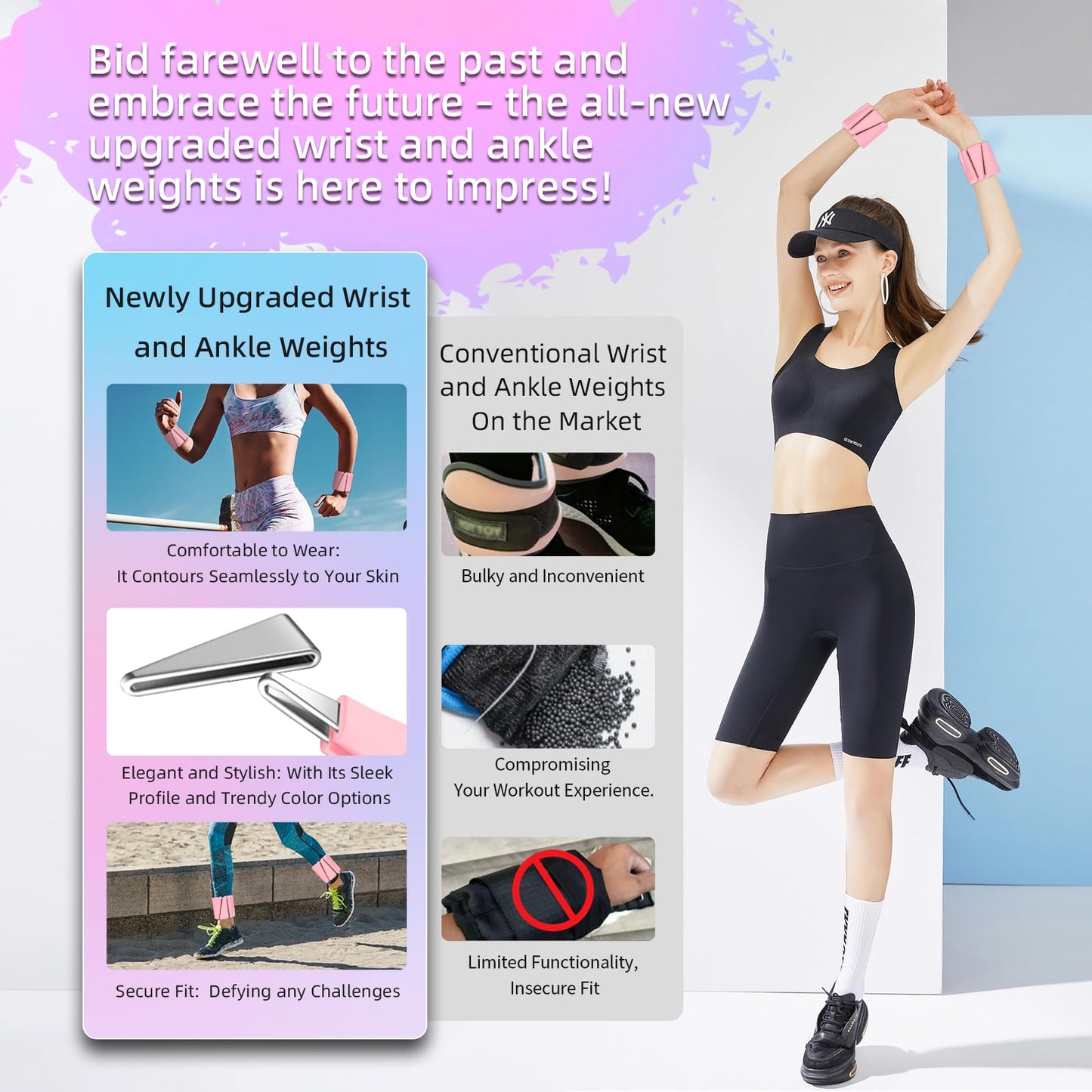 Adjustable Wearable Pilates Wrist & Ankle Weights For Women & Men | Arm & Leg Weights Silicone Wrist Bangles For Home Gym Workout, Travel, Yoga, Barre, Strength Training-Set Of 2 Weights (1lb Each)