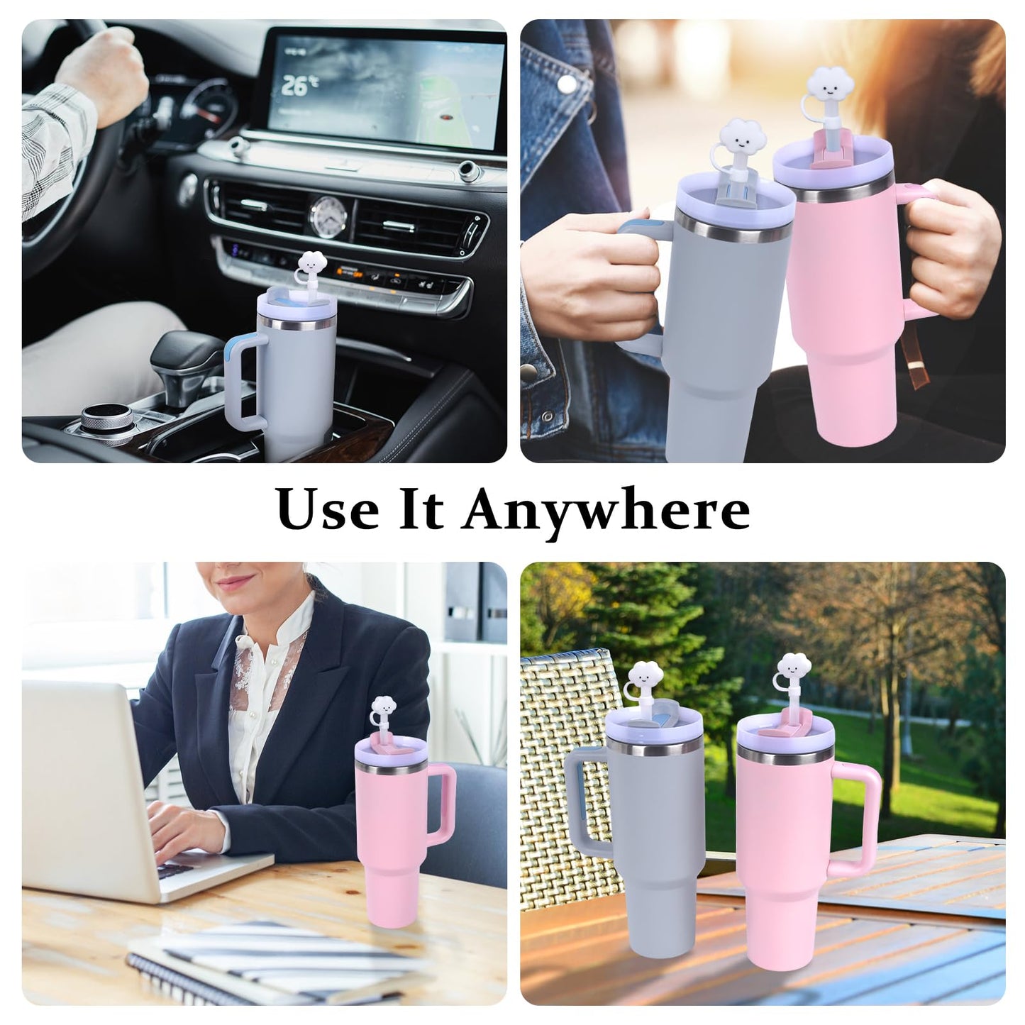 Raymall 8pcs S tanley Spill Stopper for Stanley Cup 40oz/30oz H2.0, Silicone Spill Proof Stopper for Stanley 30oz With Clear Straw Topper, Cute Cloud Straw Covers