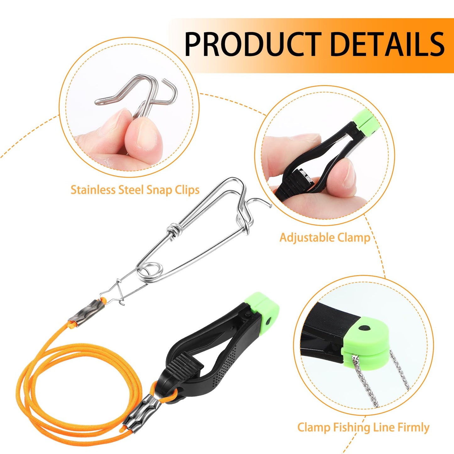 Hollowfly 8 Pcs Fishing Downrigger Release Clips Release Snap Weights Clips with Downrigger Line for Offshore Fishing Planer Board Weight Kite Trolling(Orange,17 Inch,A)