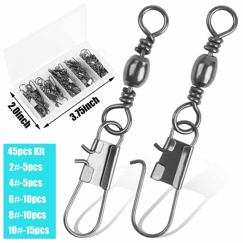 VATEICO Fishing Barrel Swivel with Safety Snaps,50pcs/Pack High Strength Saltwater Fishing Swivel Interlock Snaps Stainless Steel Freshwater Leader Lure Connector Accessories 10#
