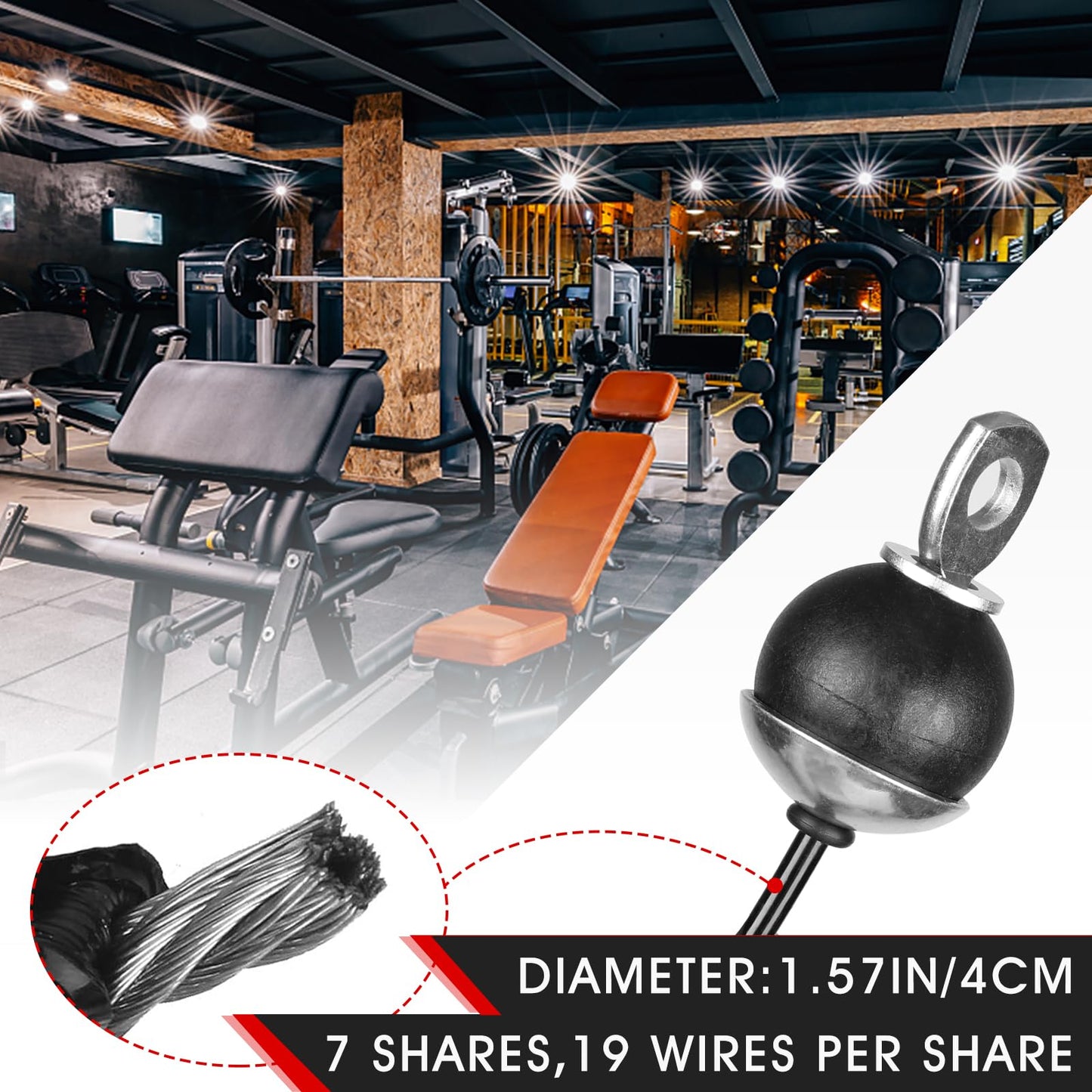 70IN Fitness Pulley Cable - Replacement Cable Machine Accessories -Thick 5mm(0.2inch) - Cable Pulley Attachments for Gym- Heavy Duty Steel Wire Rope for Cable Pulley Machine