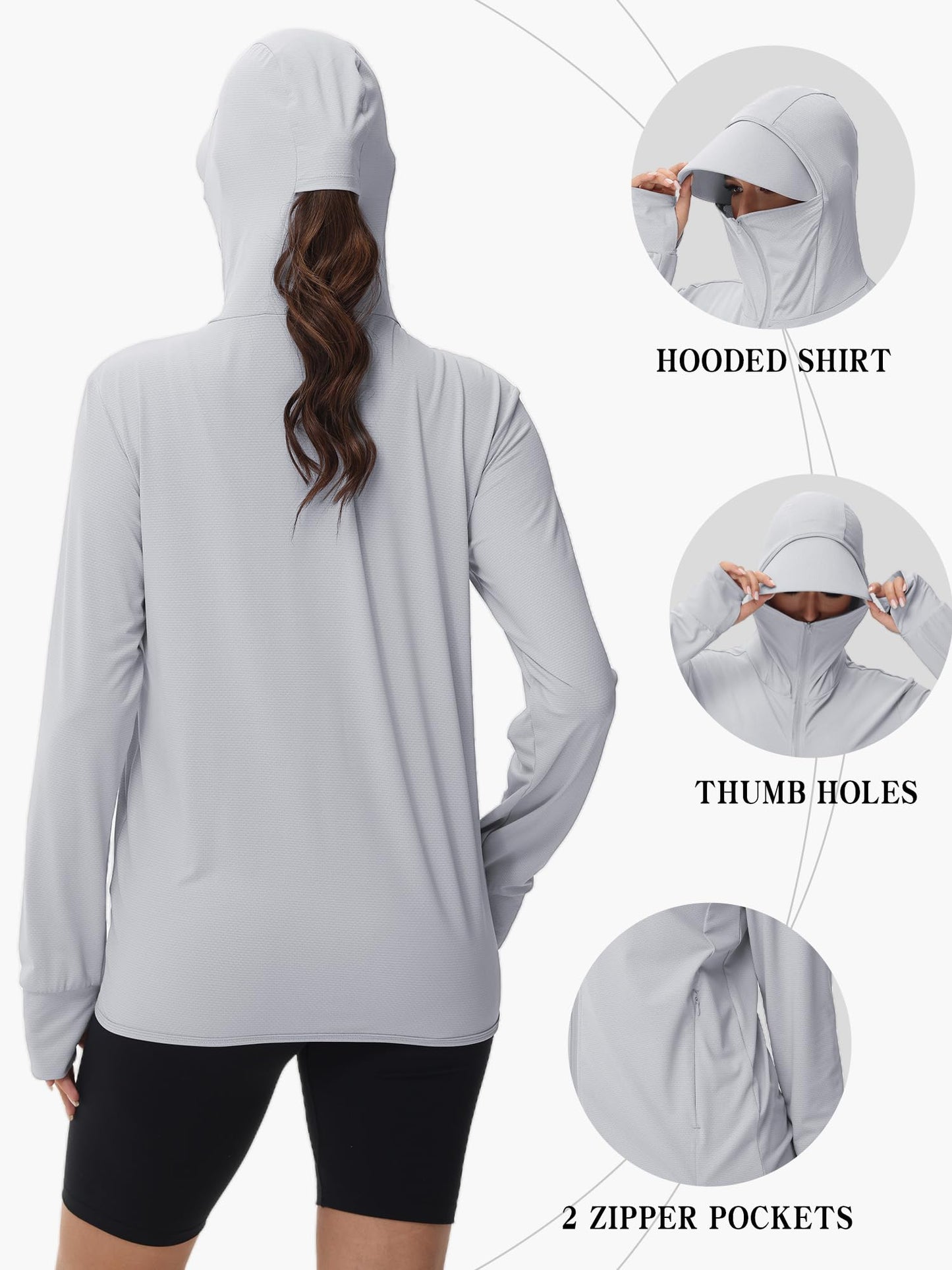 ArmoTex Women's UPF 50+ Lightweight Athletic Hoodie Jacket Full Zip Long Sleeve Shirts Hiking Running Outdoor Pockets