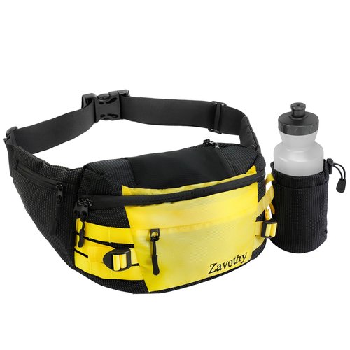 Zavothy Waist Bag for Women & Men, Fashionable Fanny Pack for Hiking, Running & Cycling, with Detachable Water Bottle Holder, Adjustable Waist Pack for Outdoor Activities, Black