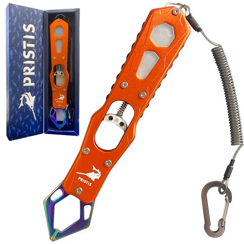 Pristis Metal Fish Lip Gripper, Heavy Duty Stainless Steel Fishing Grabber with Lightweight Aluminium Handle, Hook Remover Holder for Caught Fish, Snakehead Grab Grip Tool for Freshwater Saltwater
