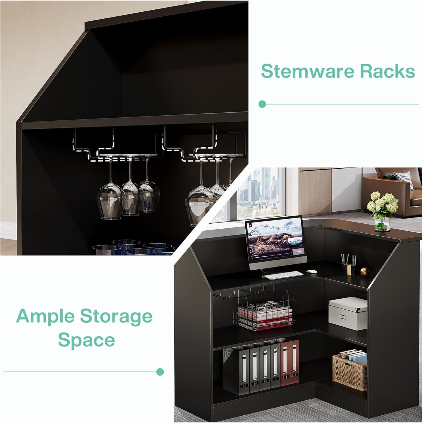 Tribesigns Reception Desk with Storage Shelves, L-Shaped Modern Front Desk, Reception Counter Table for Small Office, Salon, Checkout Office, Black
