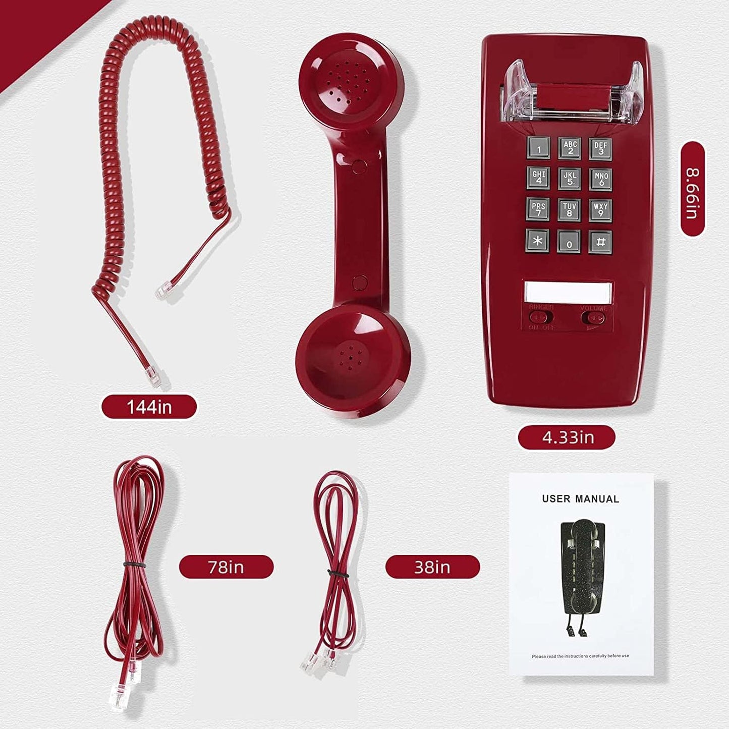 Wall Phone with Classic Design,Corded Wall Phone,Crisp Mechanical Ringer,Easy to Install, Retro Phone, Perfect for Kitchen,Living Room & Bedroom (Beige)