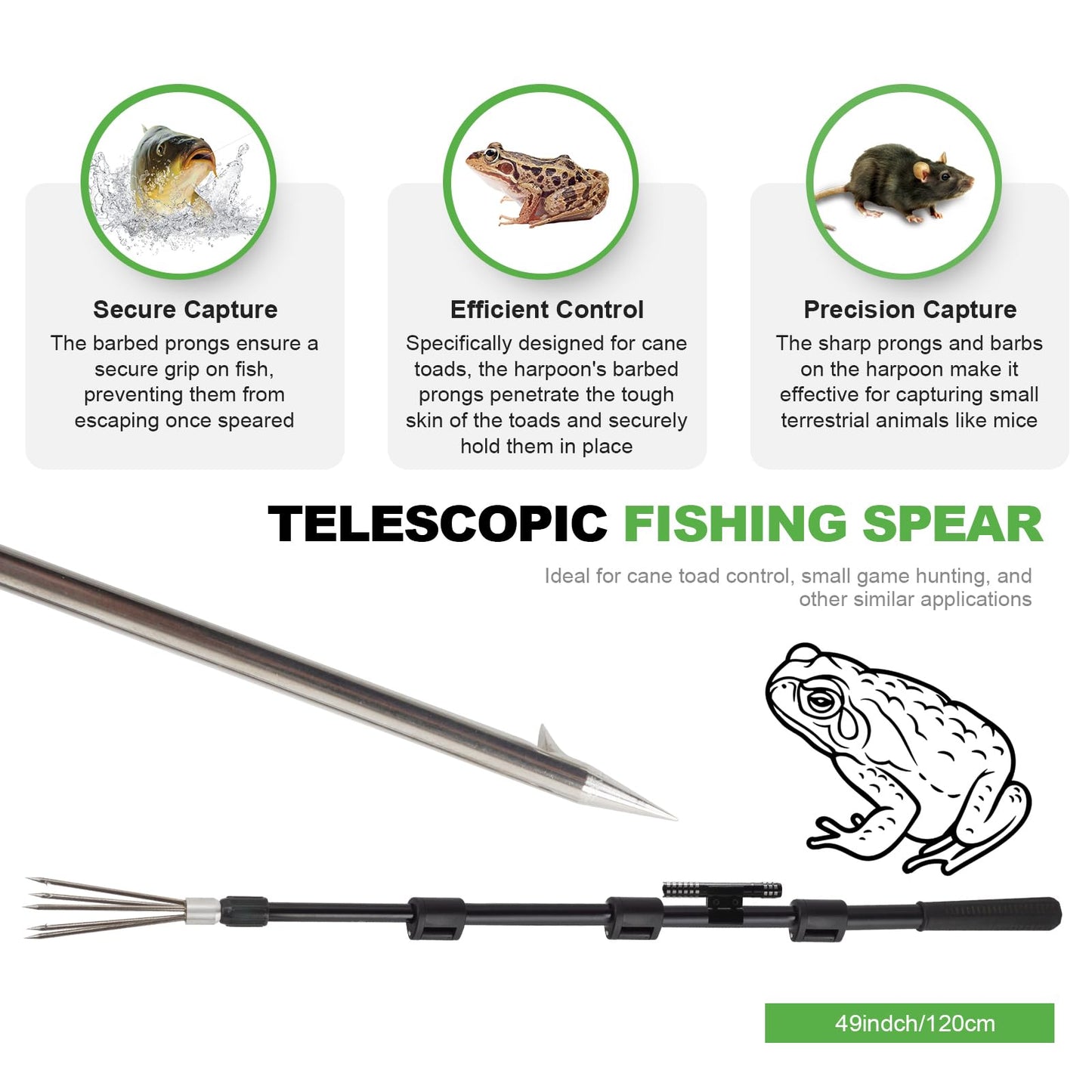 Fishing Harpoon Spear Gig Gaff Fork Hook for Frog Cane Toad Bullfrogs Bufo Flounder Fish Mole Remove Trap Catching
