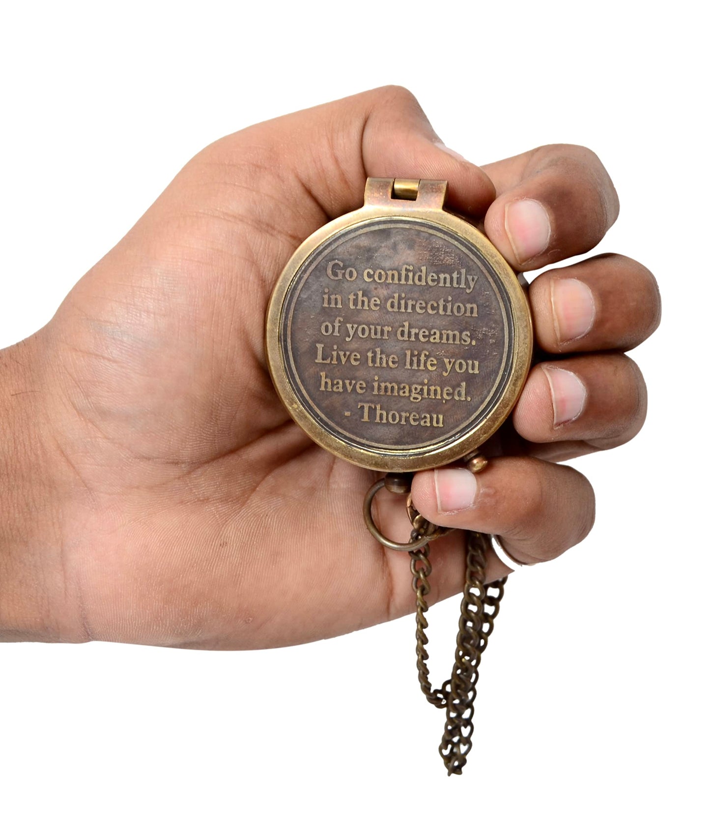 VETERIS Brass Nautical - Thoreau's Go Confidently Brass Compass, Gift for Graduation, Confirmation Day, Baptism, New Year Gift, Birthday, Anniversary, Communion, Camping Gift