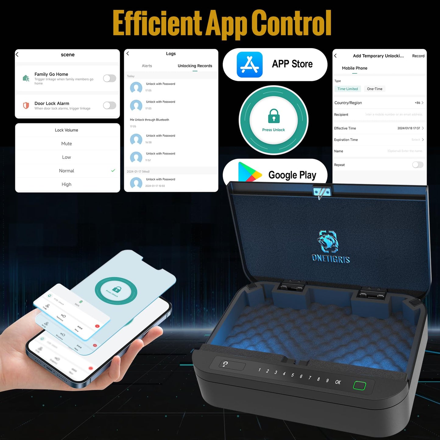 Gun Safe for Handgun - ≤0.1s Quick Access Biometric Handgun Safe for Pistols, 4-Ways Unlock APP/Fingerprint/Numeric Code/Key, Gun Lock Box for Nightstand Bedside Home Car - Aluminum Alloy
