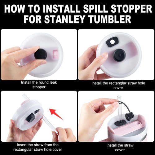 Spill Stopper for Stanley Cup, Anti Leak Stoppers for Stanley 40 oz 30 oz H1.0/H2.0, black, 2 Sets