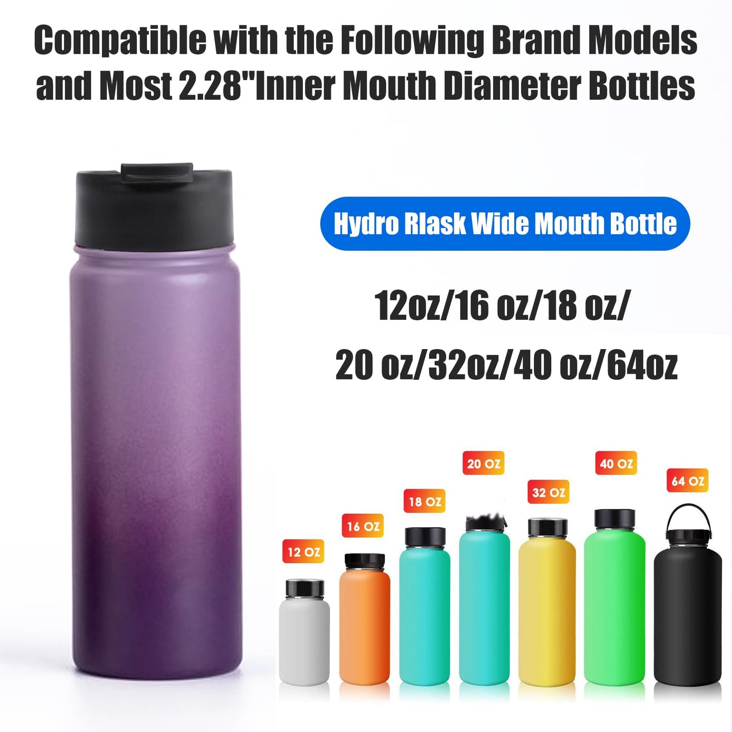 2Pcs Flip Lid for Hydro Flask 12 16 18 20 32 40 64 oz Wide Mouth Water Bottles,BPA Free Replacement Lid Cap with Button Lock for Hydroflask,Thermoflask,Iron Flask and More 2.28" Wide Mouth Bottles