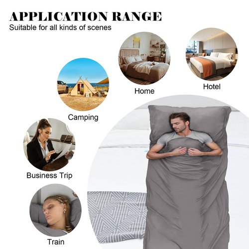 BREENHILL Sleeping Bag Liner, Camping Sheets & Travel Sheet, Hostels & Traveling Adult Sleep Sack for Backpacking, Hotels Lightweight Single & Double Camping Sleeping Bag Liners Grey