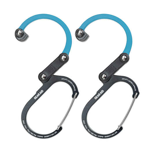 GEAR AID HEROCLIP Carabiner Gear Clip and Hook (Medium) for Camping, Backpack, and Garage Organization, Black and Blue, 2 Pack