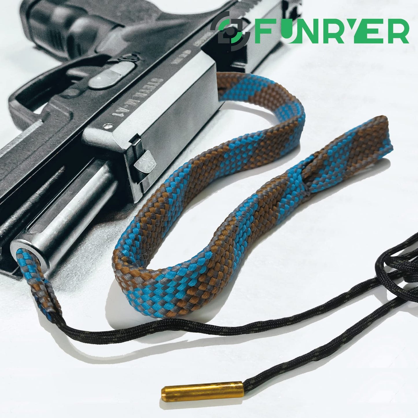 Funryer 9mm Pistol Cleaning Kit, Gun Cleaning Kits for .357 .38 Caliber with 9mm Gun Snake, Bronze Bore Brush, Brass Jag, Oil Bottle for Shooting