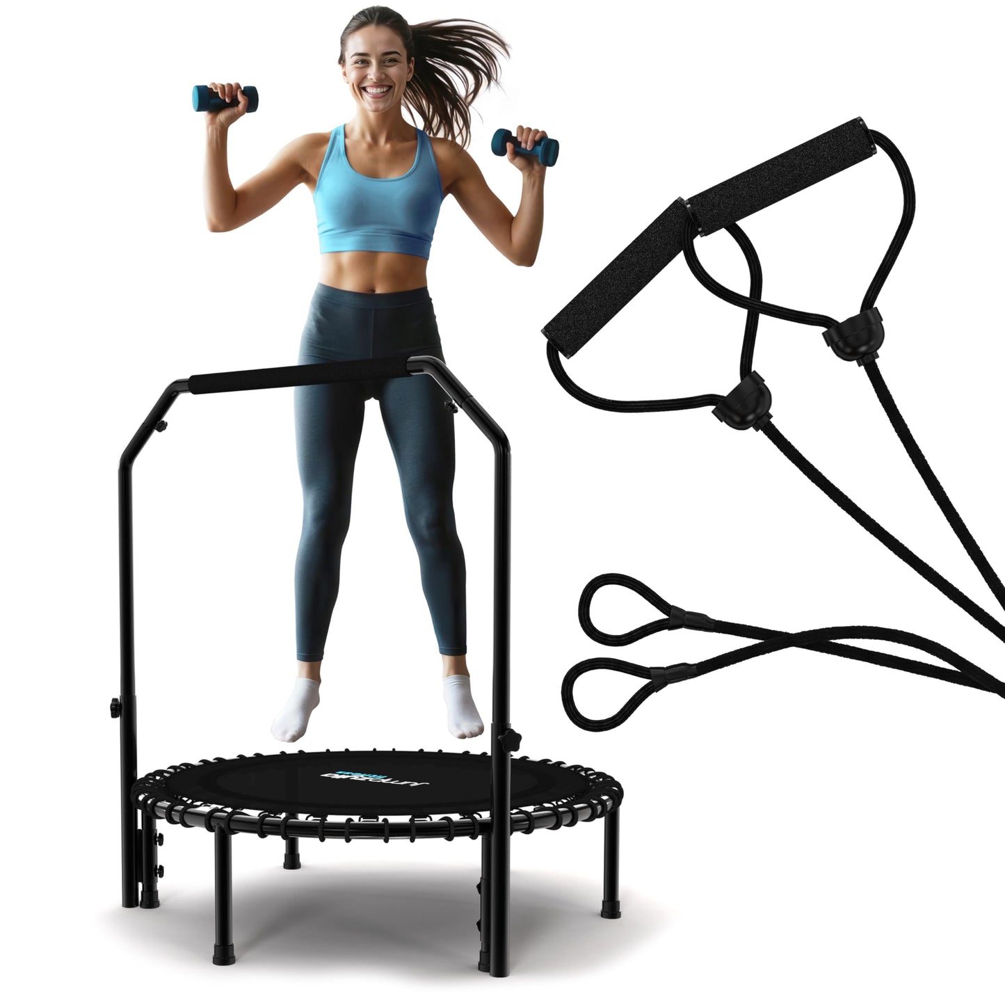Jumpzylla Fitness Trampoline 40"| Foldable Mini Rebounder Trampoline for Adults with Bar | Durable, Quiet, Low-Impact Exercise Equipment for Indoor and Home Workouts (450 LBS Capacity)