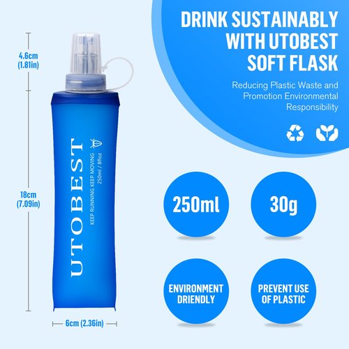 UTOBEST Running Vest 5L Black Vest Only with 2 Pack 250ml Soft Flask
