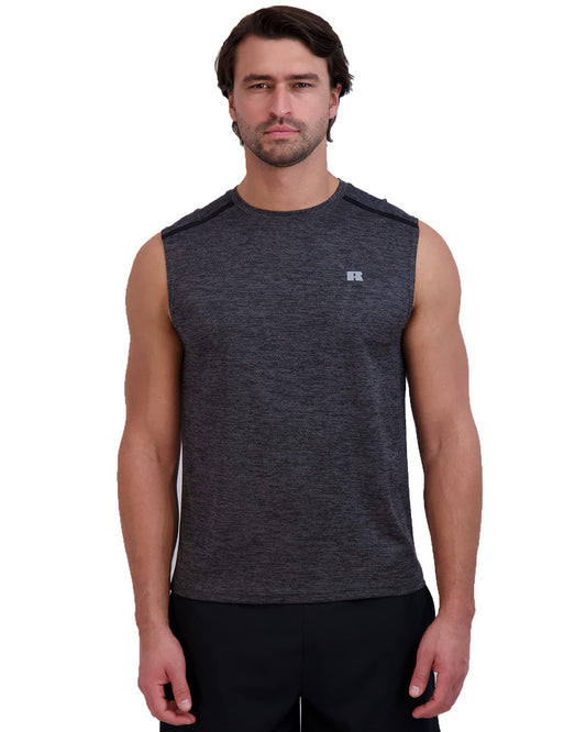 Russell Athletic Mens Dri-Power Space-Dye Short Sleeve Crew Neck Performance Muscle Tee, Black, S
