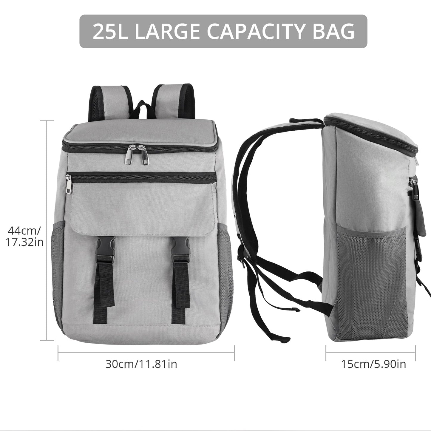 Justech Cooler Backpack 25L, Leakproof Waterproof Beach Backpack, Insulated Lunch Cooler Bag for Men and Women Large Capacity Backpack for Picnic, Camping, Beach, Travel, BBQ, Hiking, Fishing, Grey