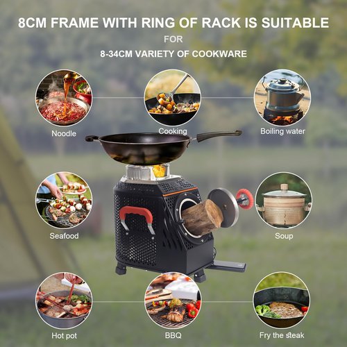 SPBSVDT Wood Burning Camp Stove, Outdoor Portable Wood Burning Camp Stove, Large Stainless Steel Camping Stove for Outside Cooking Survival Campfire Patio Backyard Gathering 16"L x 13"W x 17"H3