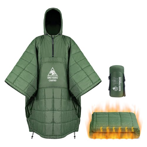 OneTigris Camping Blanket Honcho Poncho with 3M Thinsulate Insulation,Wearable Sleeping Bag Poncho for Camping Large Ultralight Water-Resisitant Warm Wearable Blanket for Outdoor Camping,Hiking