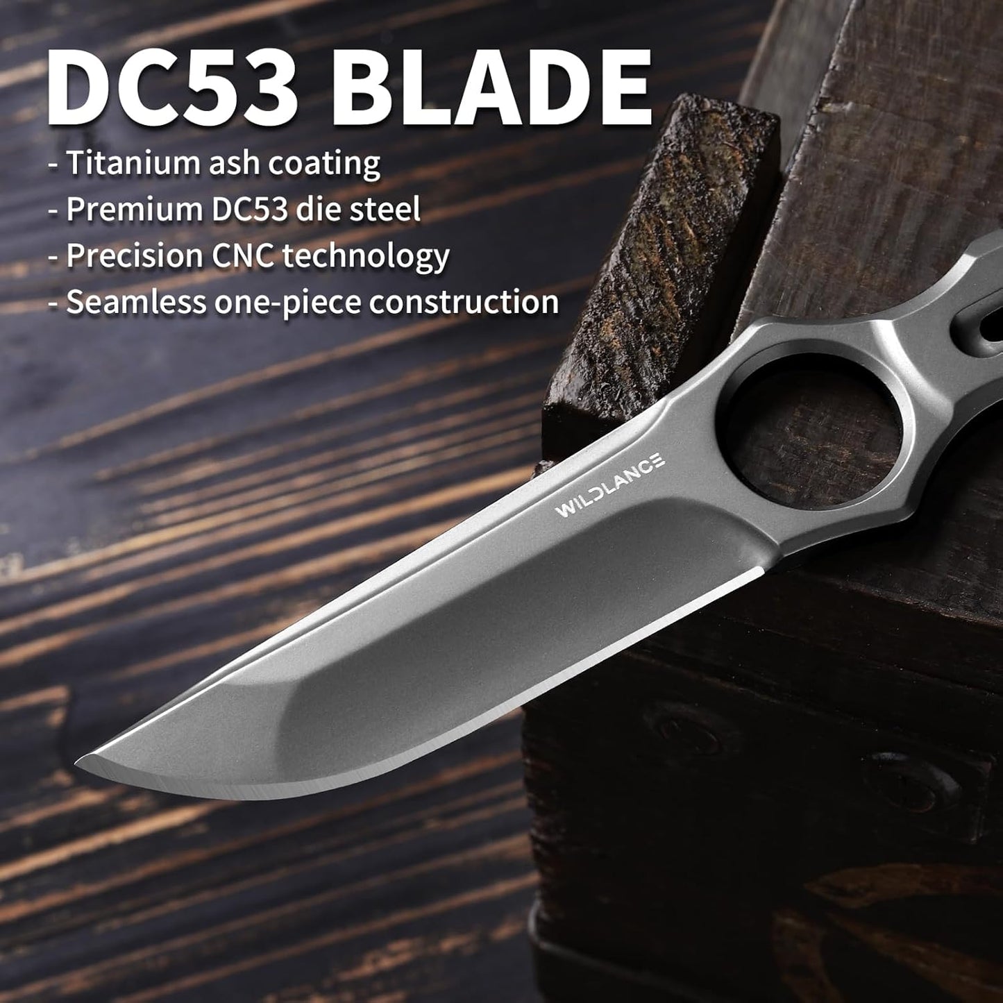 EDC Fixed Blade Knife with Sheath, Camping Knife Fixed Blade 3.3" DC53 Steel Outdoor Survival Blade Full Tang Hunting Knives for Men Women IB-01, Silver