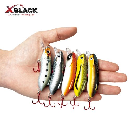 XBLACK Hard Fishing Lures Set 2.75''/0.56oz 5PCS Minnow Lures for Beginner Starter, XBLACK Baits, Catch Big Fish!