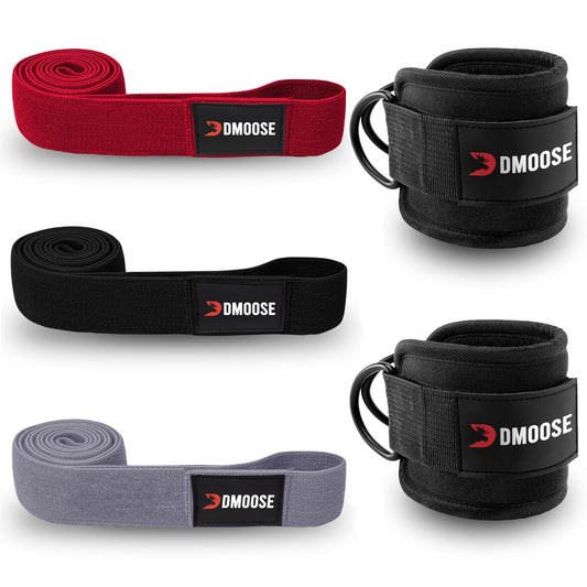 DMoose Glute Tone Bundle - Ankle Strap and Fabric Resistance Bands for Full Body Fitness
