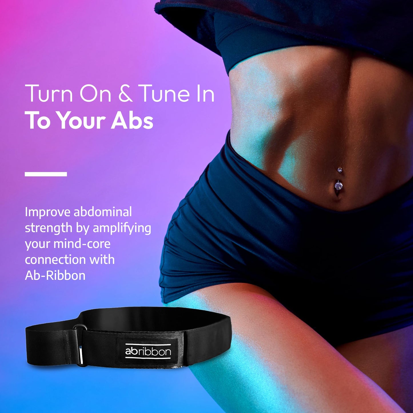 Ab-Ribbon by HYPOXiX Fitness, Abdominal Mirror Sensory Belt for Pilates Barre Yoga Breathography Technique Breathwork and Physical Therapy, (M-XL) Fits Waists 25.5in - 40.5in 64.77cm -102.87cm