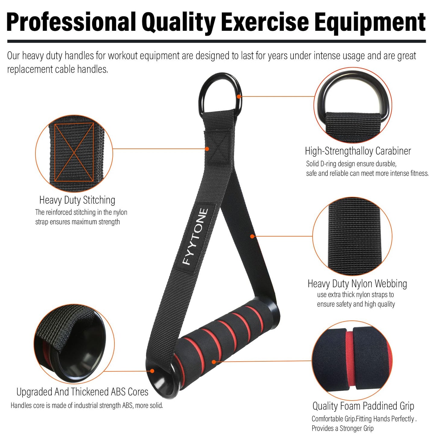 FYYTONE Gym Exercise Handles, Replacement Handle Attachments for Cable Machine, Resistance Band and Strength Trainer, Pull Down Workout Accessories, Heavy Duty Handle with 2 Carabiners for Home Gym
