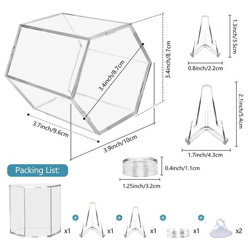 ELEGANTLIFE Baseball Display Case UV Protected Acrylic Clear Hexagon Baseball Holder for Tennis Balls,Coins,Memorabilia,with 1 Ball and 2-Coin Racks for Official Size Ball (Hexagon 1 Pack)