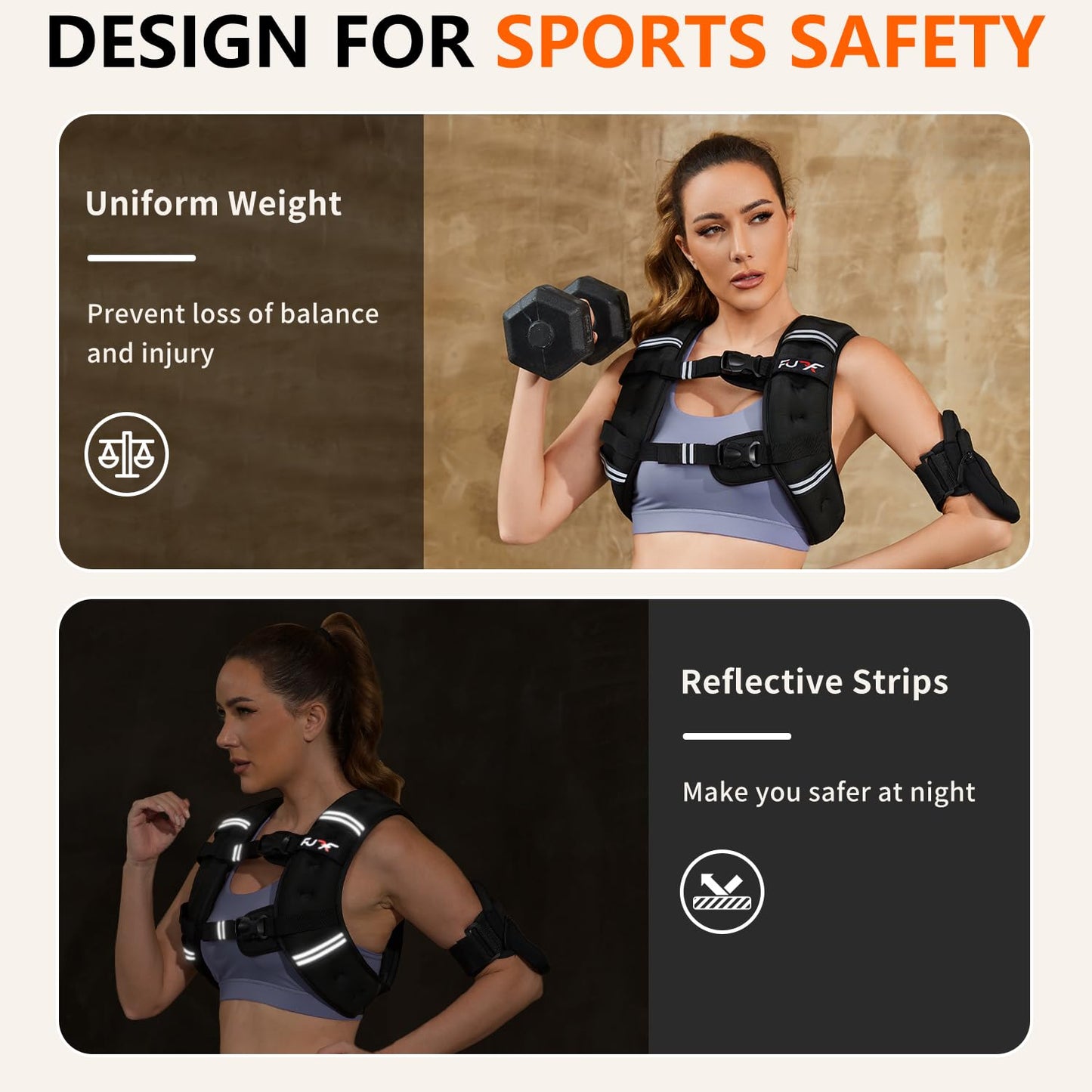 FUFF Weighted vest woman - 15lb Weights with Reflective Stripe, Weighted Vest for Men Women Strength Training Running Walking Jogging