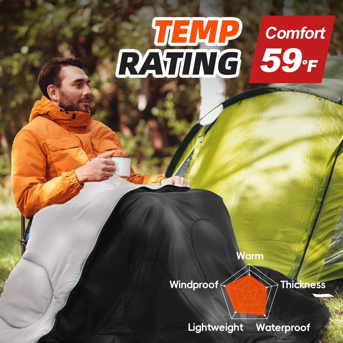 MEREZA Sleeping Bags XL for Adults Mens Large Wide Sleeping Bag for Camping & Backpacking Big and Tall Sleeping Bags for Women 4 Season Warm & Cool Weather with Compression Sack 20-32°F