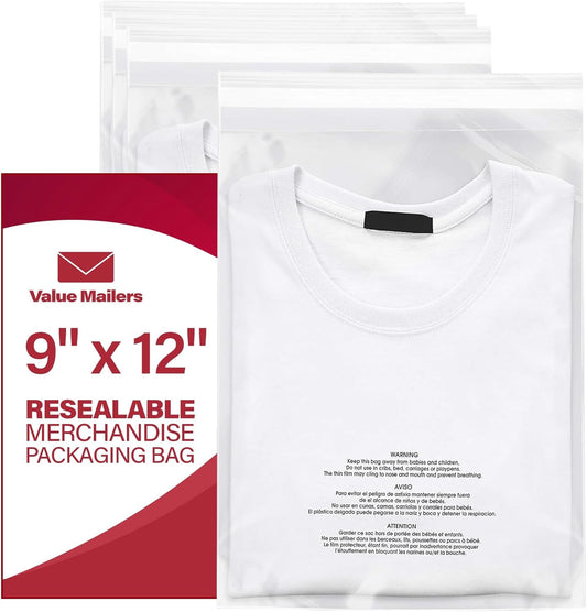 100 9x12 Suffocation Warning Self Seal Flap Tape Clear Poly Bags Cello Cellophane Polypropylene OPP Bags 1.5 Mil By ValueMailers