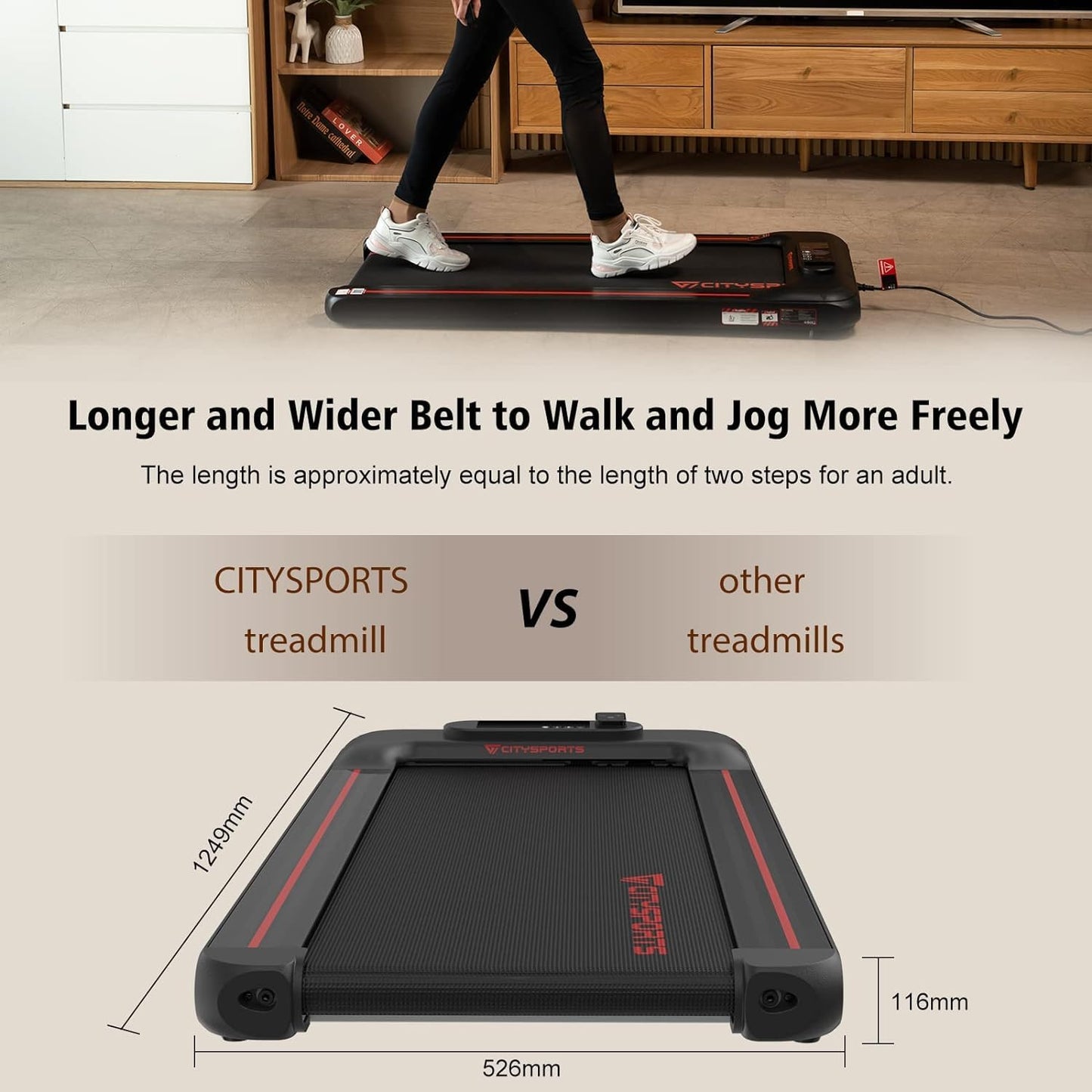 Under Desk Treadmill Portable Walking Pad, Adjustable Speed with APP, LCD Screen & Calorie Counter, Ultra Thin and Silent, Intended for Home/Office (Black Red)