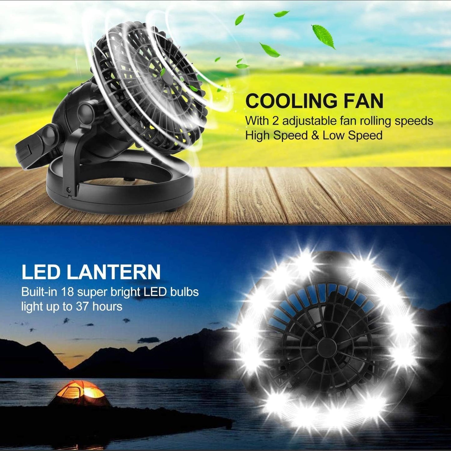 Odoland Portable LED Camping Lantern & Ceiling Fan - Ideal for Hurricane Emergencies