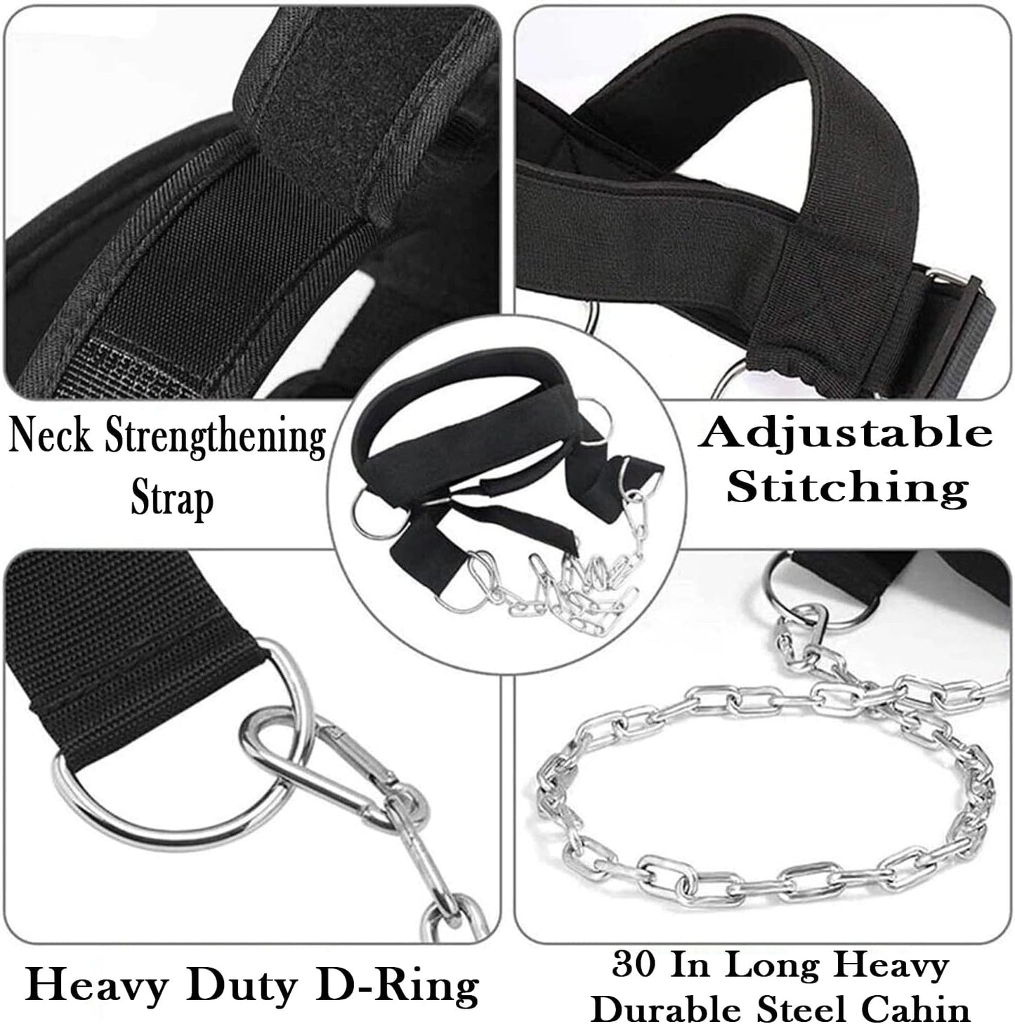 MRX BOXING & FITNESS Weight Lifting Head Harness Padded With Adjustable Strap Neck Exercise GYM Heavy Duty Metal Chain