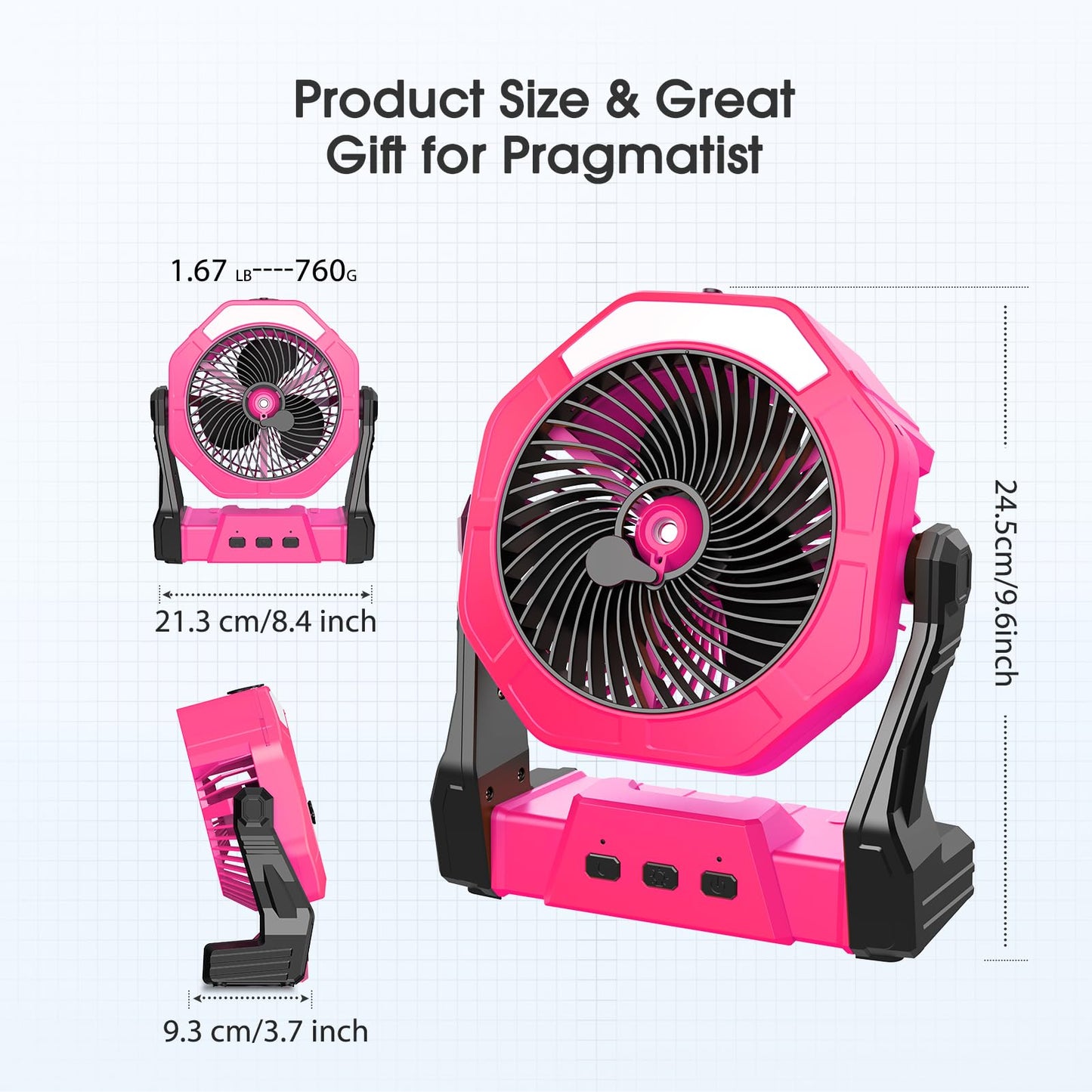 Ausic Portable Misting Fans, Pink Outdoor Cooling Fan for Patios, [Max 35H Runtime] 8 Inch Battery Operated Rechargeable Fans, Water Spray Fan with LED Light for Pets/Travel Beach Camping Essential