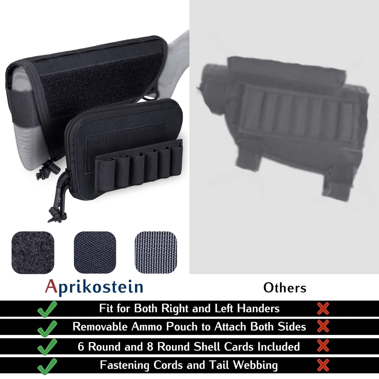Aprikostein Buttstock Shotgun Shell Holder for Ammo 12 Gauge 20Ga 30-06 30-30 45-70 7.62 410 Left Right Handed Ambidextrous Rifle Stock Pouch Cheek Rest Shotshell Carrier