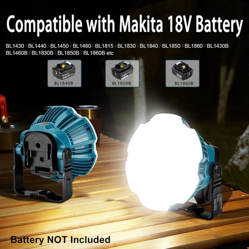 GRVODFRTA LED Camping Lantern Light Compatible with Makita 18V Battery, 2400LM 3 Adjustable Brightness Cordless Portable LED Work Light Floodlight with Hook for Tent Jobsite Ceiling(No Battery)