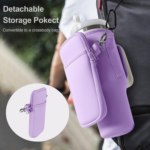 Cangroo Water Bottle Carrier Bag for Stanley 40oz Tumbler Cup Bag Pouch with Large Phone Holder & Carrying Strap & & Straw Covers, Stanley Cup Accessories