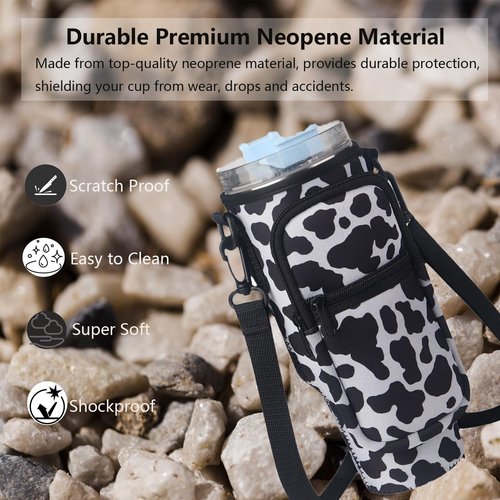 Yitco Water Bottle Carrier Bag Compatible with Stanley 40 oz Tumbler with Handle, Water Bottle Pouch for Stanley Cup Accessories with Adjustable Strap for Walking Running Travelling Camping, Leopard