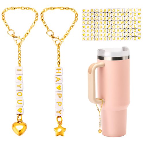 Snowfall Name ID Letter Charm for Stanley Cup, Simple Modern 30 OZ 40 OZ, 2Pcs DIY Personalized Charm Accessories for Stanley Tumbler (Heart Star)