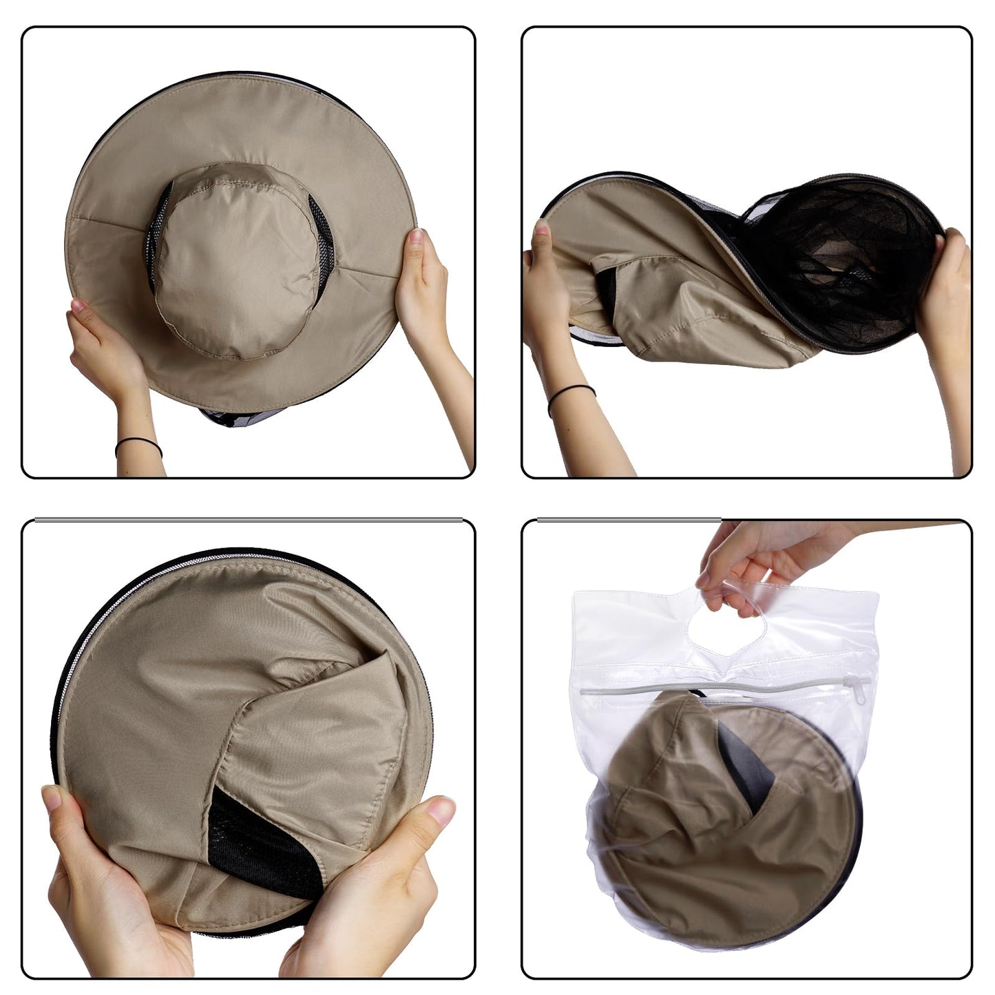 Sucrain 2 Pack Mosquito Head Net Hat Sun Hat Garden Bug Hat with Hidden Net Mesh for Outdoor Gardening (Dark Beige, Dark Grey)
