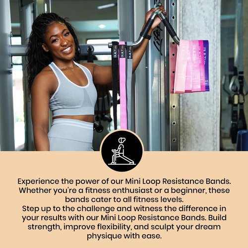 Built Exclusive Athletics - Mini Loop Resistance Bands 5 Levels - Portable Workout Bands for Legs Arms Glutes HIPS Squats Elastic Bands and Carry Bag
