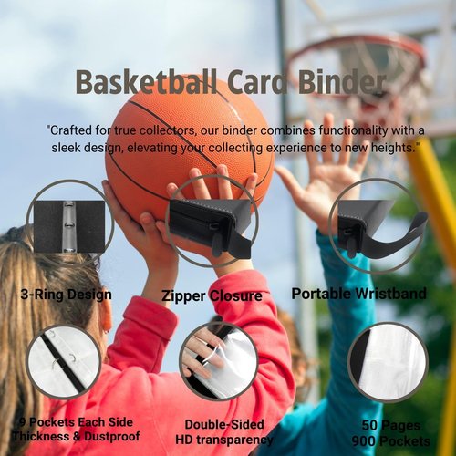 CHIMORY 2025 Basketball Card Binder Trading Binder Holder 900 Pockets, Fits 900 Cards with 50 Removable Pages, Basketball Card Gifts Collector Album with Zipper Storage Display Case