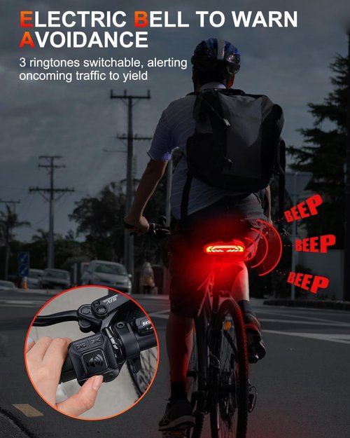 ONVIAN Colorful Bike Tail Light with Turn Signals, USB Rechargeable Bike Brake Light with Wireless Remote, 15 Light Modes 7 Colors Waterproof Cycling Safety Light for Adults Kids Road Mountain (SF31)