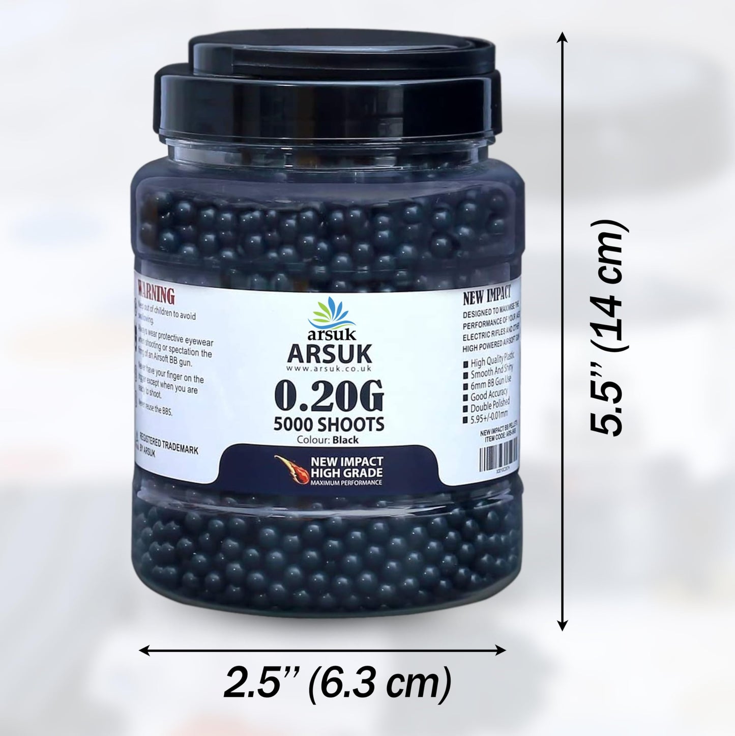 Arsuk 6mm Airsoft BBS 0.20g – Black - 5000 Count - Seamless 6mm Plastic Pellets for Precision Target Practice & Tactical Shooting BBS for BB Guns