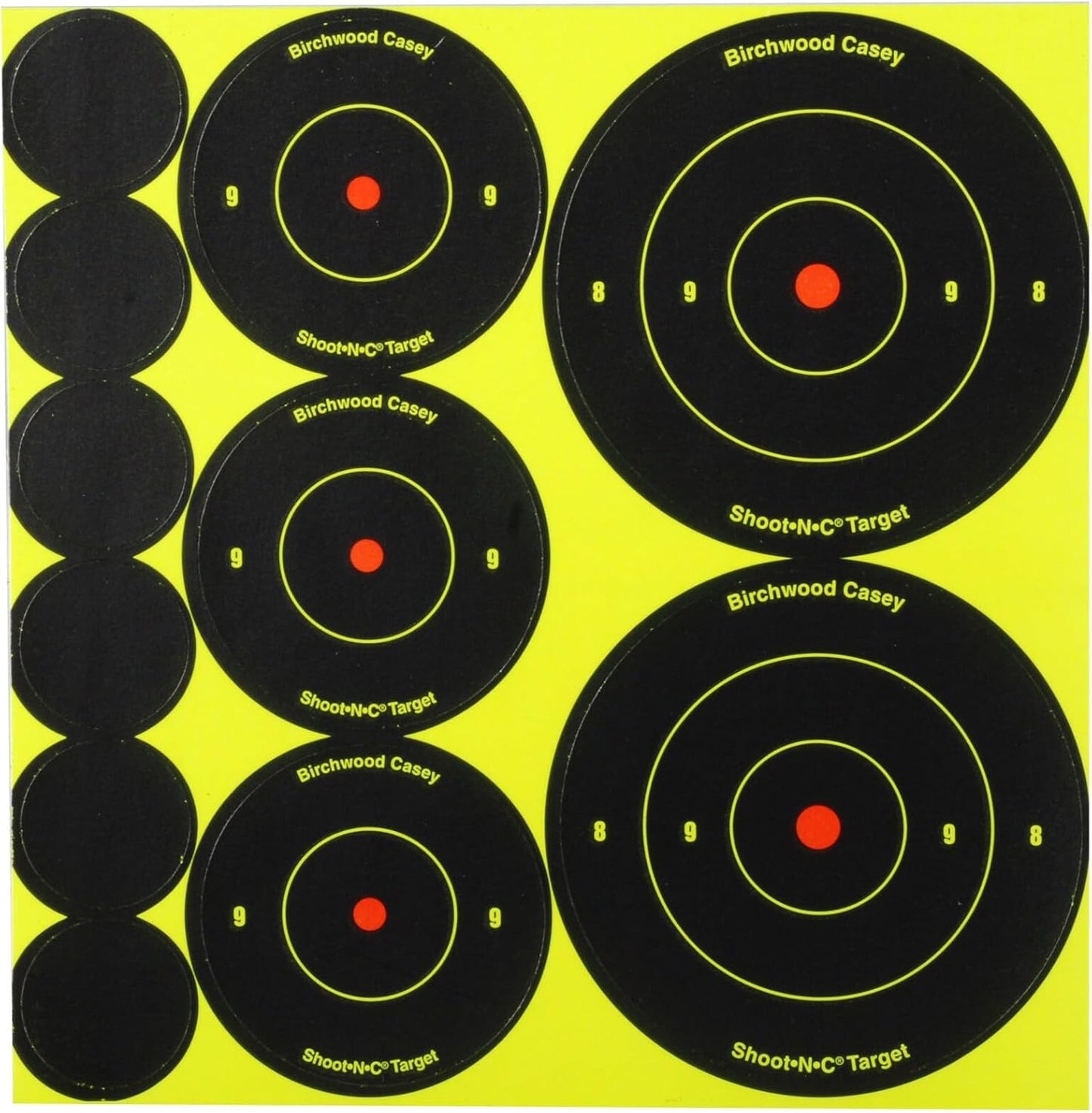 Birchwood Casey Shoot-N-C Bull's-Eye Variety Pack Reactive Targets - Highly Visible Instant Feedback Self-Adhesive Shooting Target Stickers with Repair Pasters for Outdoor/Indoor Shooting Patrice
