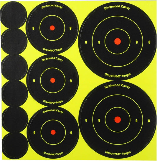 Birchwood Casey Shoot-N-C Bull's-Eye Variety Pack Reactive Targets - Highly Visible Instant Feedback Self-Adhesive Shooting Target Stickers with Repair Pasters for Outdoor/Indoor Shooting Patrice